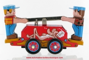 Collectable mechanical tin toy made of sheet metal and tin : mechanical toy “Railcar".