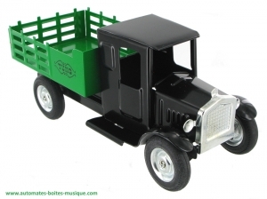 Giocattolo meccanico da collezione di metallo, lamiera e ferro bianco aggraffato : giocattolo di metallo “Camioncino nero ".