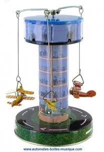 Collectable mechanical toy made of sheet metal and tin : mechanical toy "Old airplane tower".