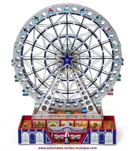 Miniatur-Fahrgeschäft mit Spieluhr Mr Christmas : Fahrgeschäft mit Spieluhr Riesenrad mit Leuchtdioden.