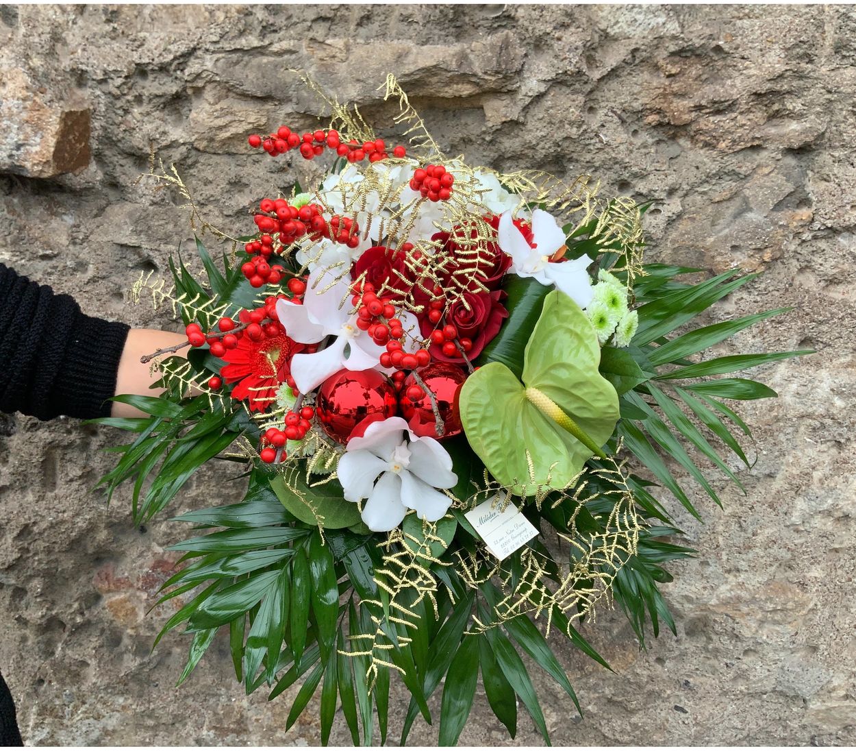 Bouquet rond de Noël rouge/blanc