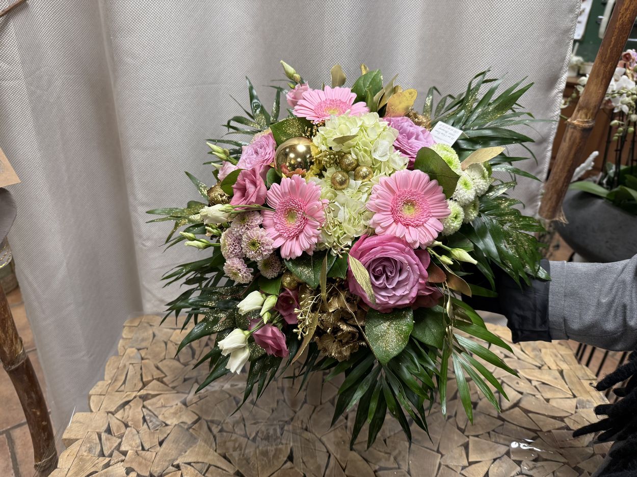 Bouquet rond de Noël Or et rose