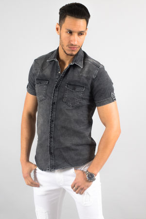 chemise homme jeans manche courte gris dark 5112