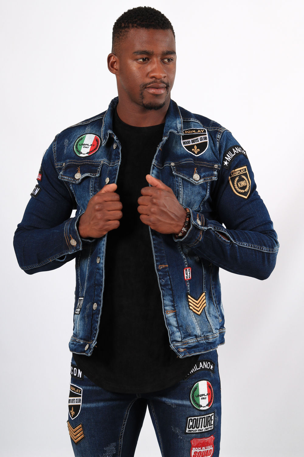 Veste en jeans bleu patchs 130 Veste en jeans bleu patchs 130