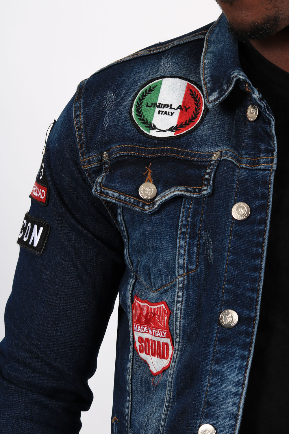 Veste en jeans bleu patchs 130 Veste en jeans bleu patchs 130