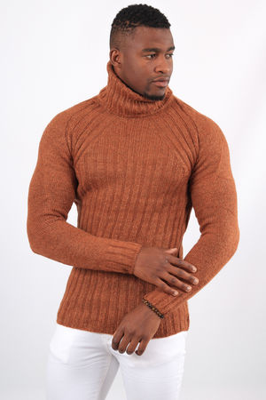 Pull homme col roulé camel 6075