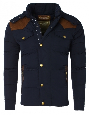 Veste hiver homme à capuche et coudière bleu 418