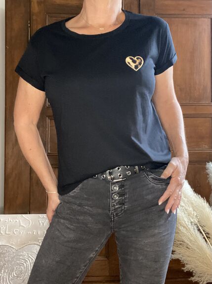 Tee-shirt Cœur léopard noir