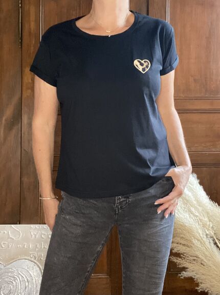 Tee-shirt Cœur léopard noir