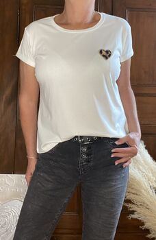 Tee-shirt Cœur léopard blanc