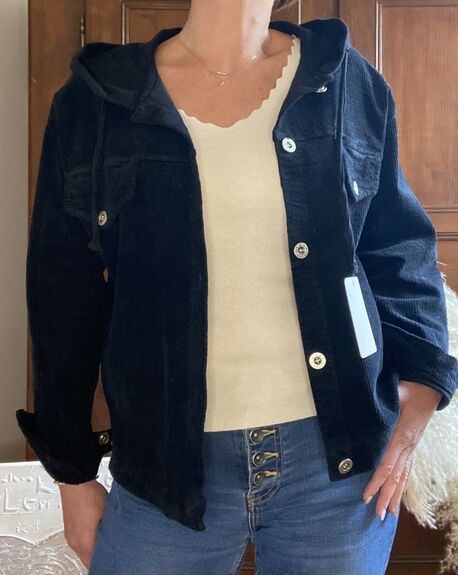 Veste à capuche velours noir