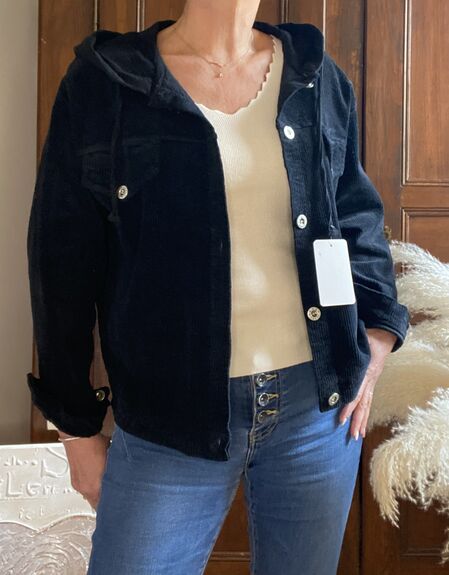 Veste à capuche velours noir