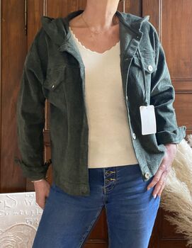Veste à capuche velours kaki
