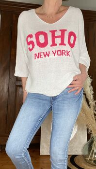 Pull Soho blanc/fuchsia