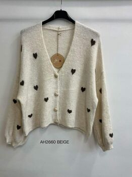 Gilet cœurs beige