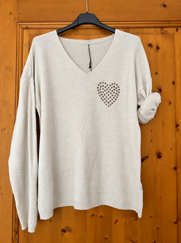 Pull cœur beige