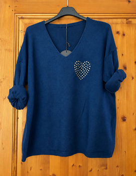 Pull cœur marine