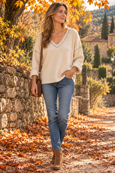 Sweat velours clouté beige