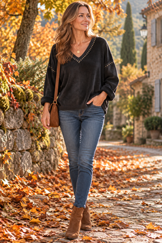 Sweat velours clouté noir
