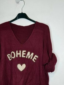 Pull bohème bordeaux