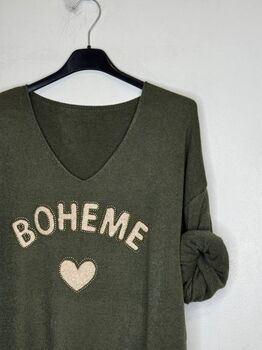 Pull bohème kaki