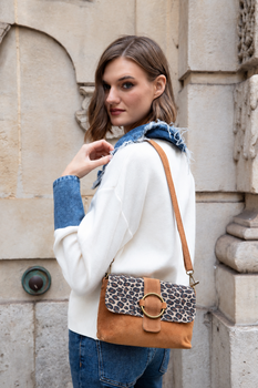 Besace léopard cuir camel