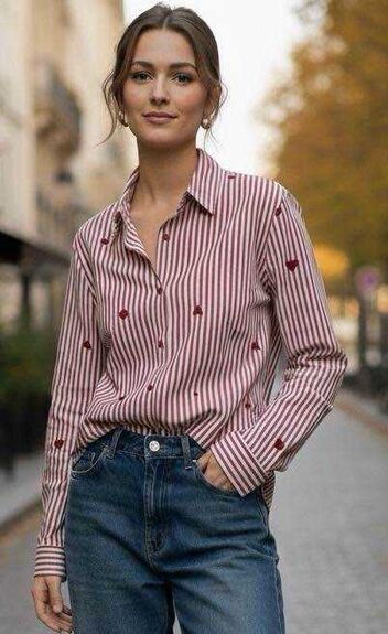 Chemise Coeurs bordeaux