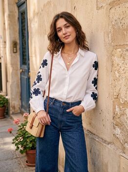 Chemise brodée Lilou marine
