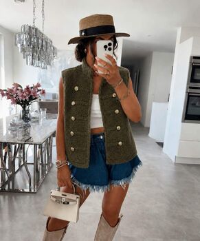 Gilet moumoute boutons kaki