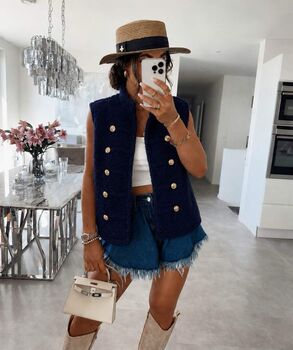 Gilet moumoute boutons marine