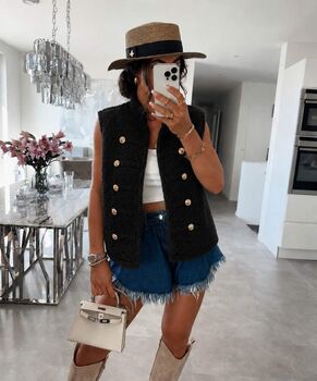 Gilet moumoute boutons noir