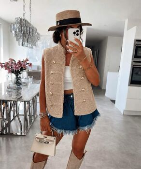 Gilet moumoute boutons beige