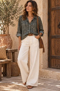 Chemise léopard kaki