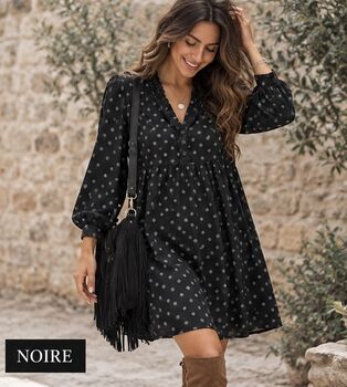 Robe velours à pois noir