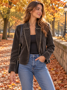 Veste velours cloutée choco