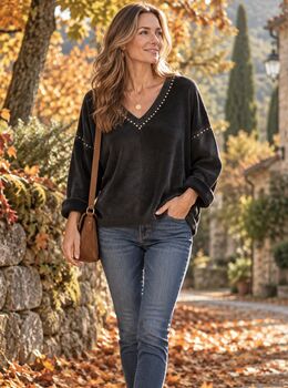 Sweat velours clouté noir