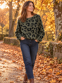 Pull léopard kaki