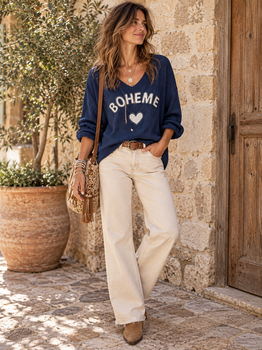 Pull bohème marine