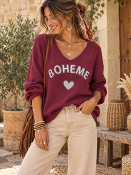 Pull bohème bordeaux