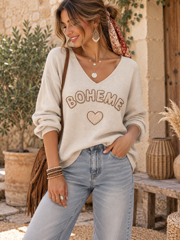 Pull bohème beige