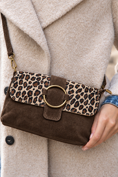 Besace léopard cuir choco