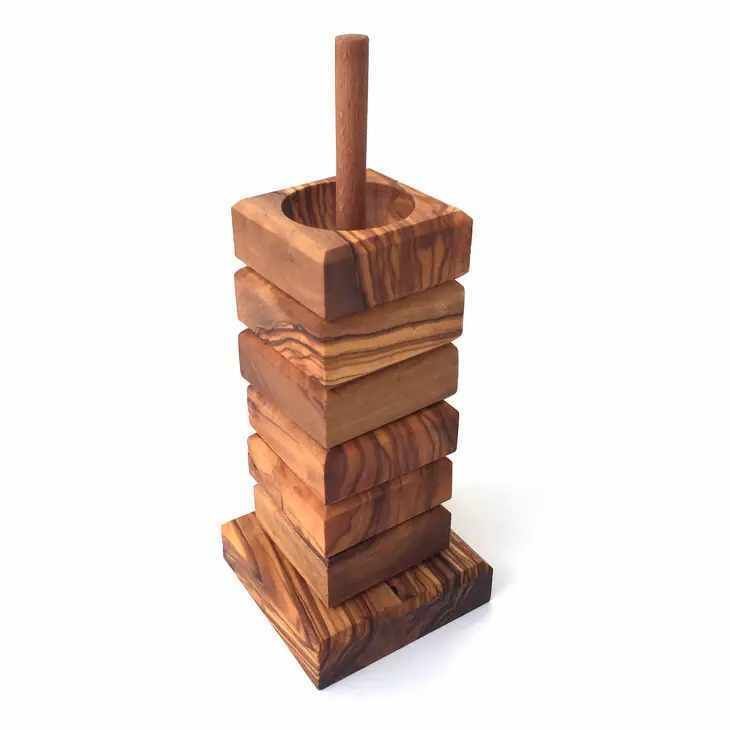 D.O.M. Coquetier Élégant En Bois D'Olivier Et Acier Inoxydable - Pièce Unique