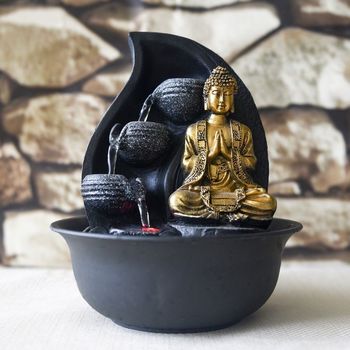 Fontaine Intérieure Bouddha Moine & Lanterne – Fontaine Zen Eau + LED Pour Relaxation, Feng Shui, Décoration Chambre Ou Bureau