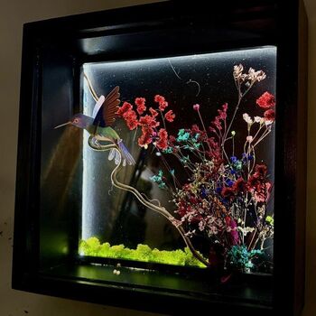 Tableau éclairé fleurs stabilisées 30 cm