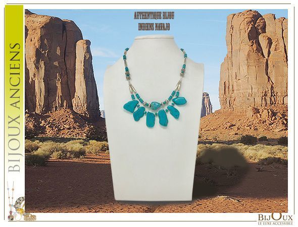 Collier Tribal Amérindien Aigle & Turquoise - Acier Titane - Style Vintage - Unisexe - 60 Cm - 14