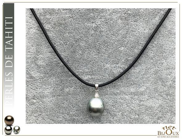 Chaîne en argent (925/oo) agrémentée d'une perle de Tahiti coulissante Chaîne en argent (925/oo) agrémentée d'une perle de Tahiti coulissante