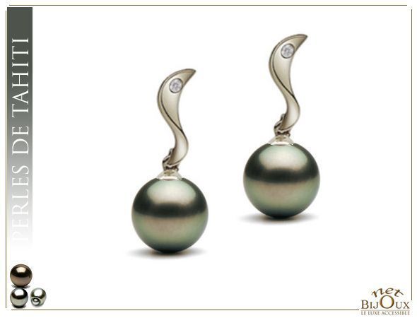 Paire de boucles d'oreilles de perles de culture de Tahiti noires sur