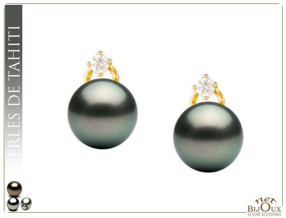 Paire de boucles d'oreilles de perles de culture de Tahiti et diamants