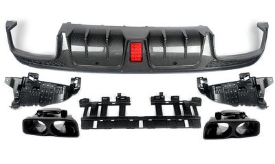 DIFFUSEUR ARRIERE PIANO BLACK OU CARBONE LOOK AVEC FEU STOP LEDS MERCEDES CLASSE C W205 BERLINE/ESTATE AMG LINE PHASE 1 DTM LOOK ABEC EMBOUTS NOIRS (2014/02-2018)