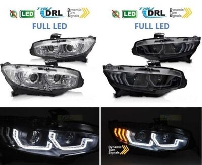 PHARES A LEDS FULL LEDS TUBE LIGHT BAR  "REAL DRL" HONDA CIVIC X AVEC FONCTION DTS -DYNAMIC TURN SIGNAL - V4 (2017/2021)